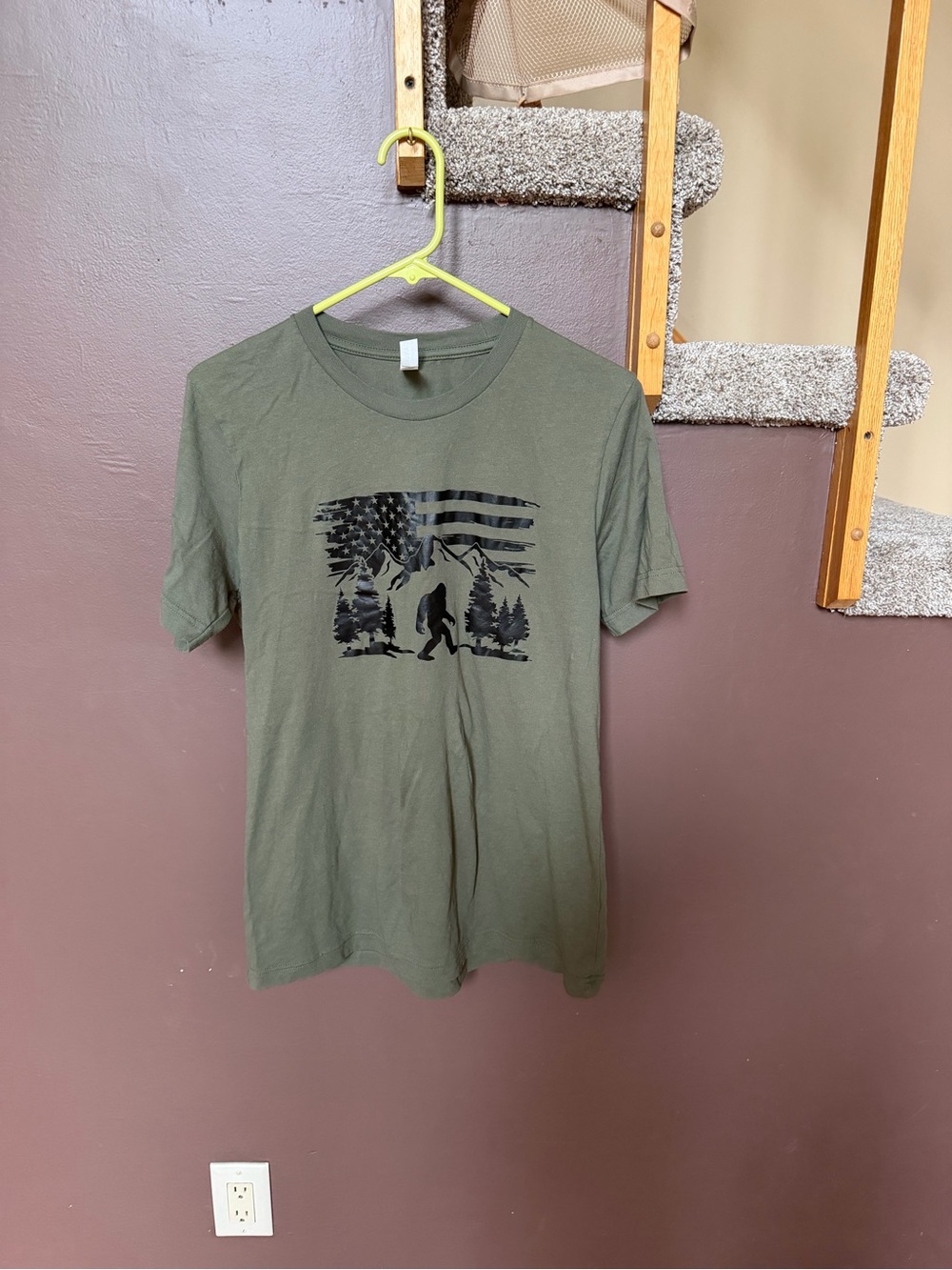 Bella Canvas Olive Green Short Sleeve Tee with Black Outdoor Graphic